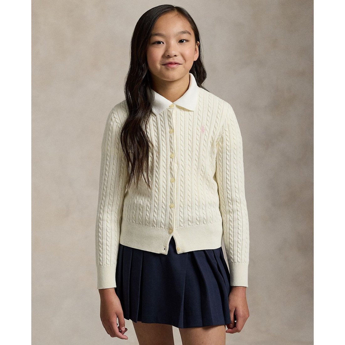 'Girls 7-16 Cable-Knit Cotton Cardigan'