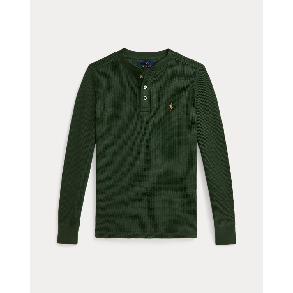 'Waffle-Knit Cotton Henley Shirt' pour Garçons