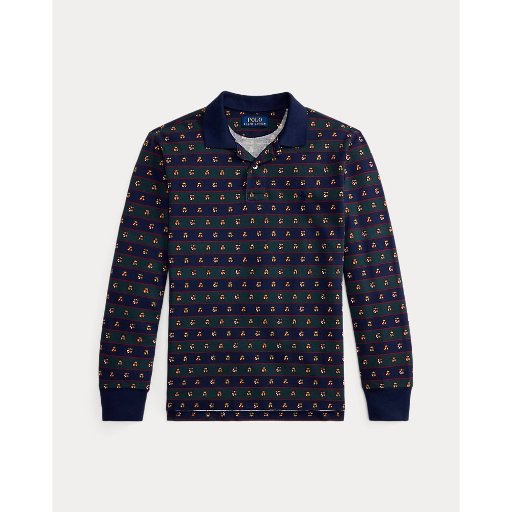 'Crest-Print Mesh Long-Sleeve Polo Shirt' pour Garçons