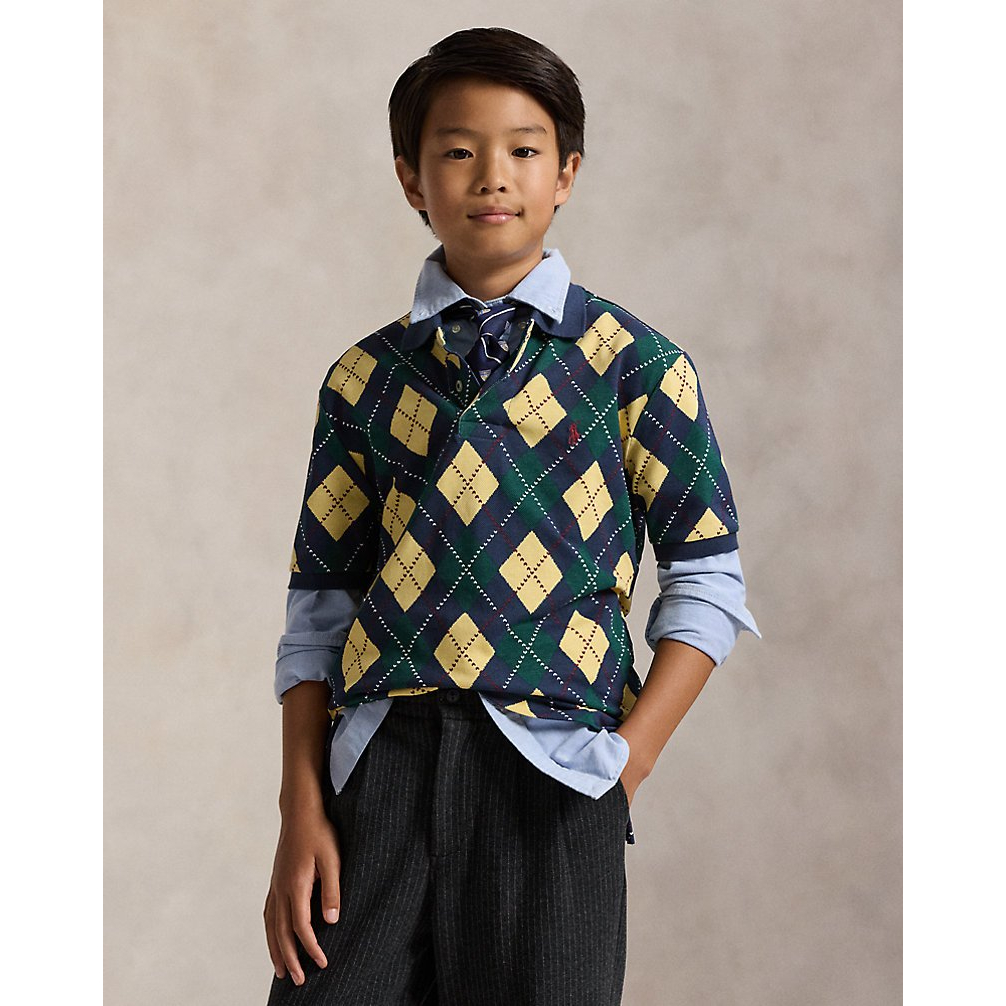 'Argyle-Print Cotton Mesh Polo Shirt' pour Garçons