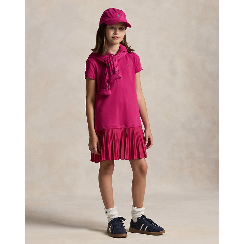 'Pleated Stretch Mesh Polo Dress' pour Filles