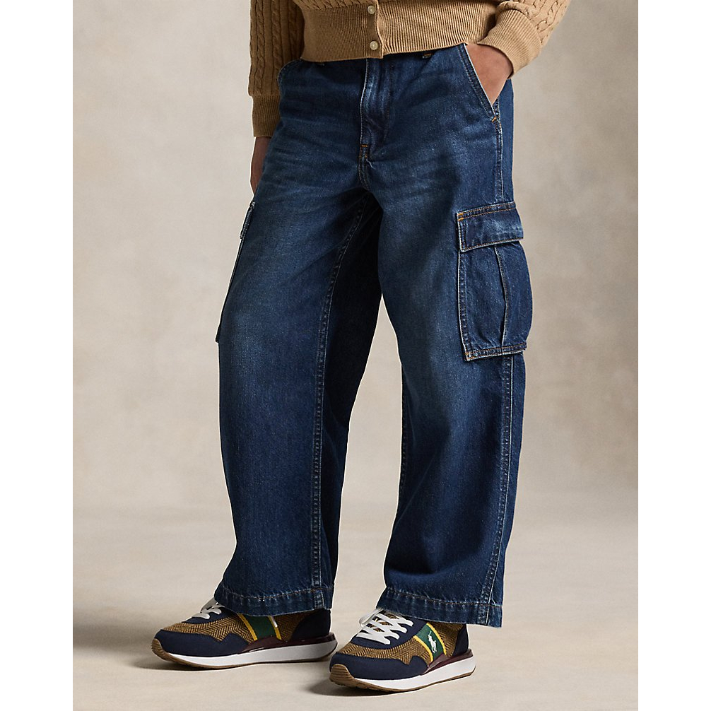 'Wide-Leg Indigo Cargo Jean' pour Filles