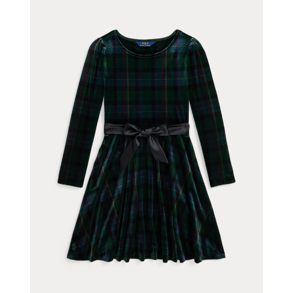 'Plaid Velour Dress' pour Filles