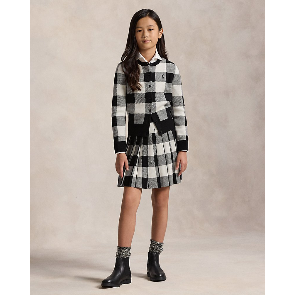 'Buffalo Check Wool Cardigan & Skirt Set' pour Filles