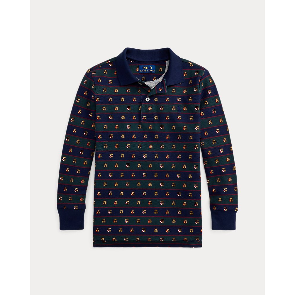 'Crest-Print Mesh Long-Sleeve Polo Shirt' pour Garçons