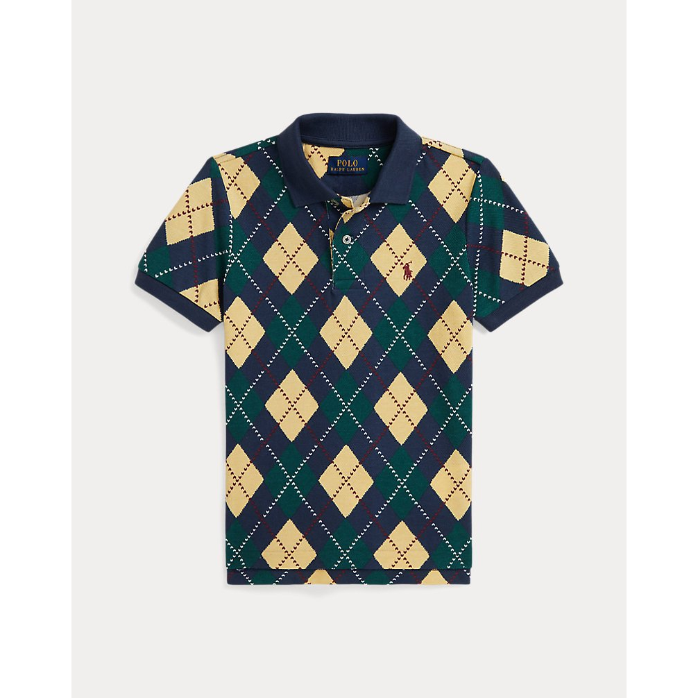 'Argyle-Print Cotton Mesh Polo Shirt' pour Garçons