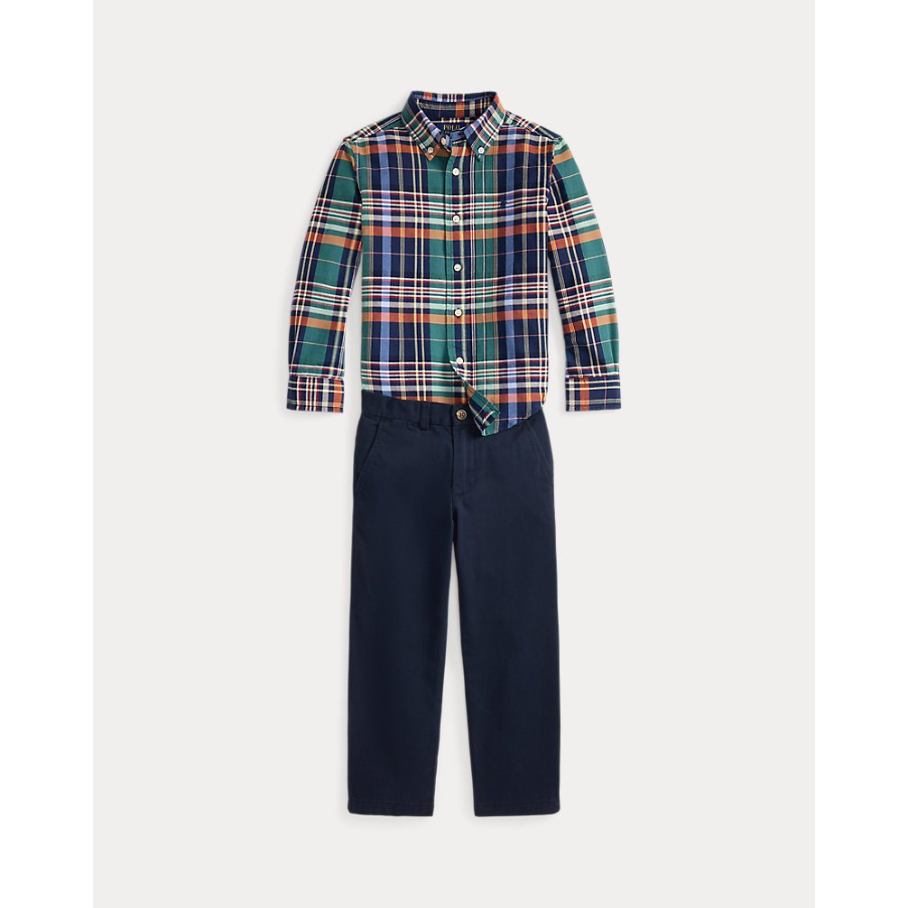 'Plaid Cotton Shirt & Chino Pant Set' pour Garçons