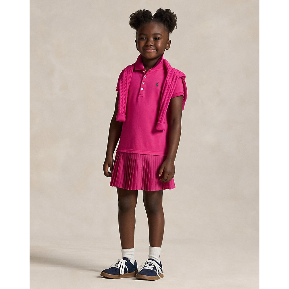 'Pleated Stretch Mesh Polo Dress' pour Filles