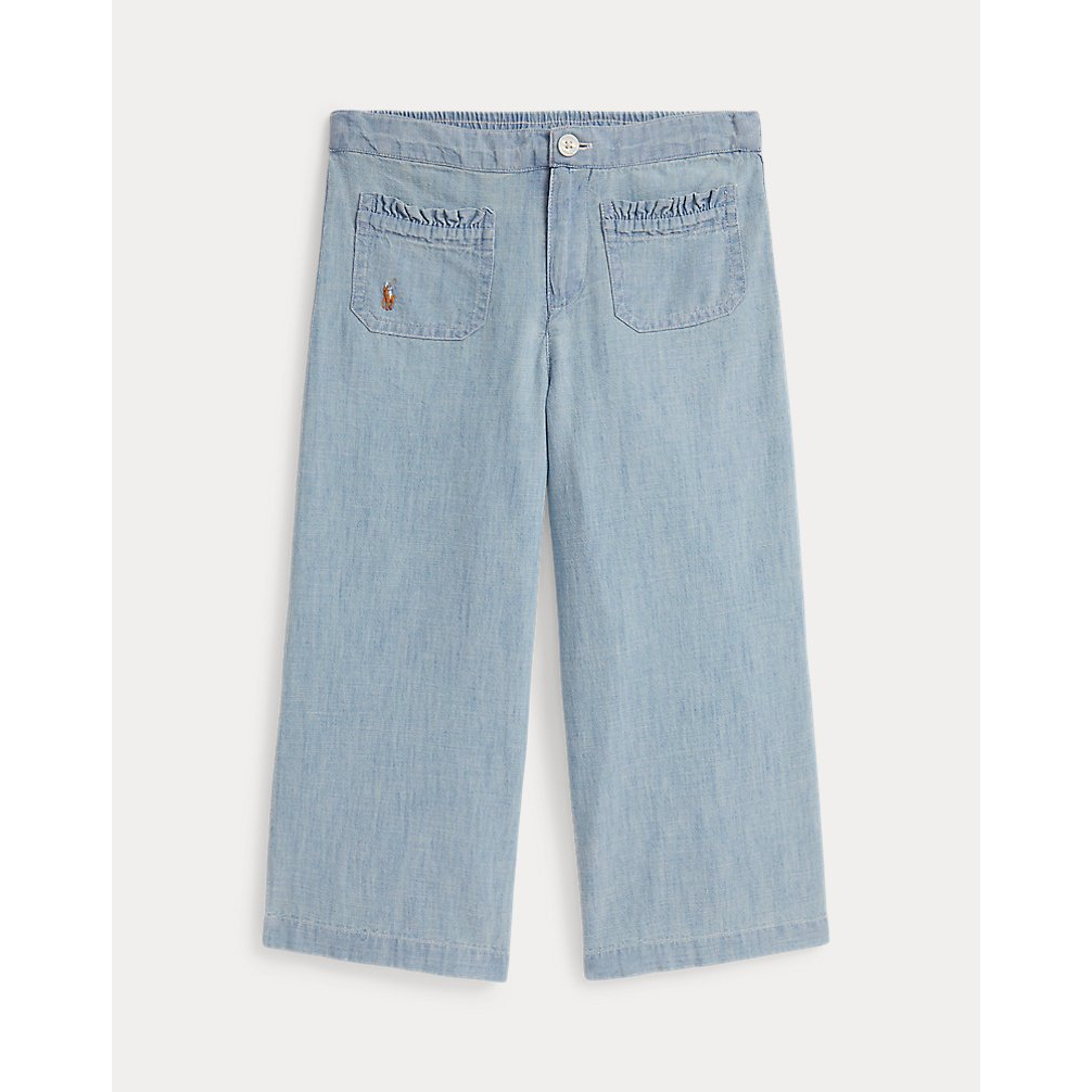 'Indigo Cotton Chambray Wide-Leg Pant' pour Filles