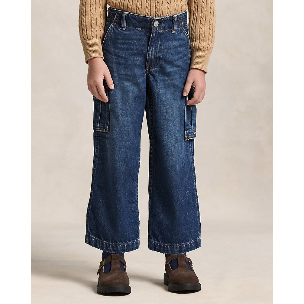 'Wide-Leg Indigo Cargo Jean' pour Filles