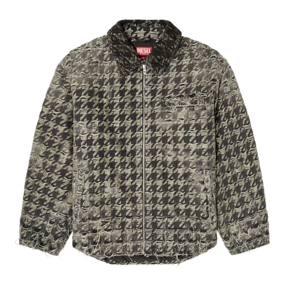 Veste en jeans 'Houndstooth-Pattern Frayed-Edges' pour Hommes