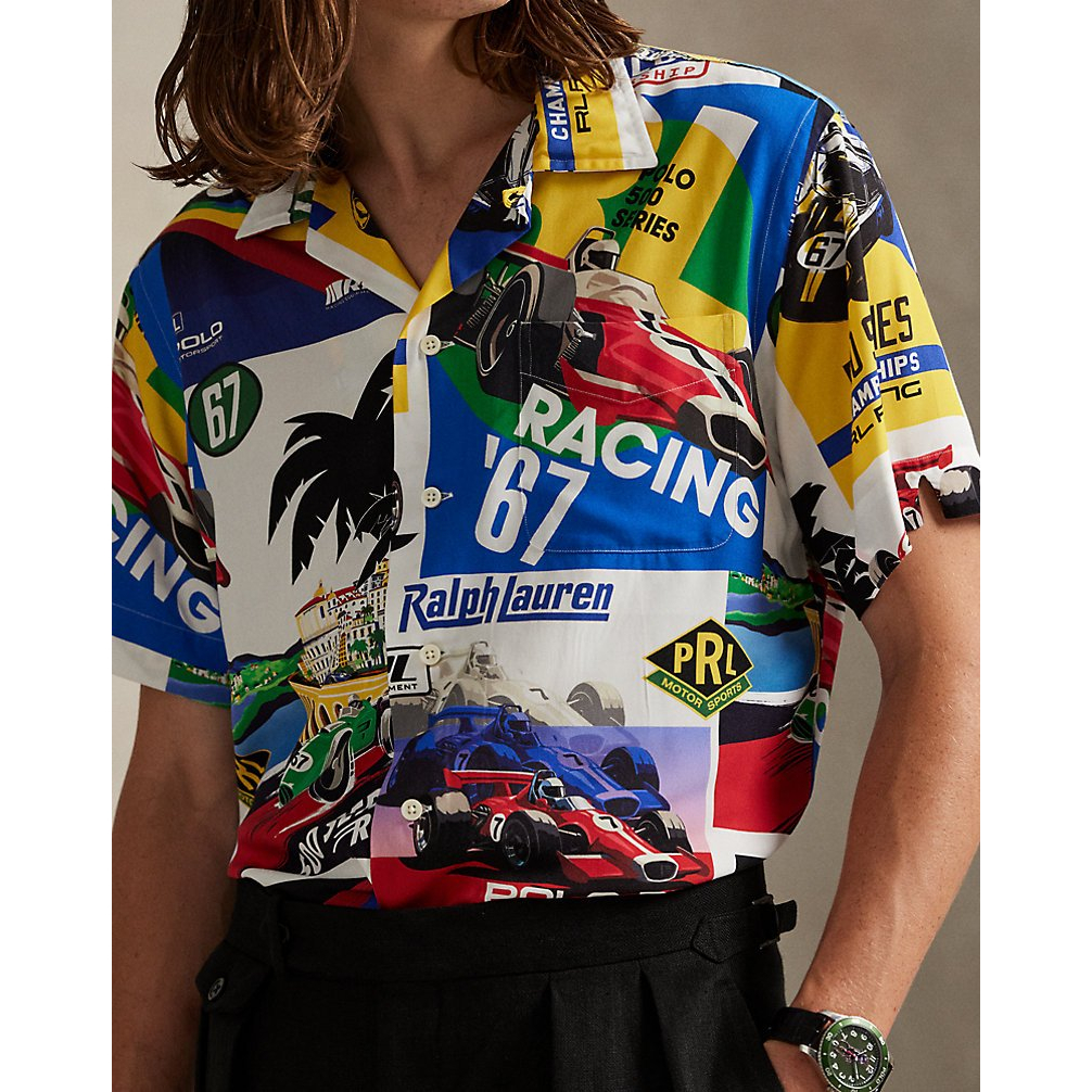 'Classic Fit Racing-Print Camp Shirt' pour Hommes