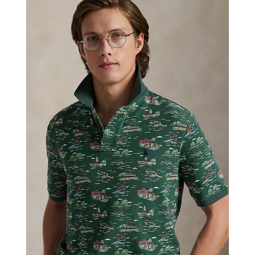 'Classic Fit Scenic-Print Mesh Polo Shirt' pour Hommes