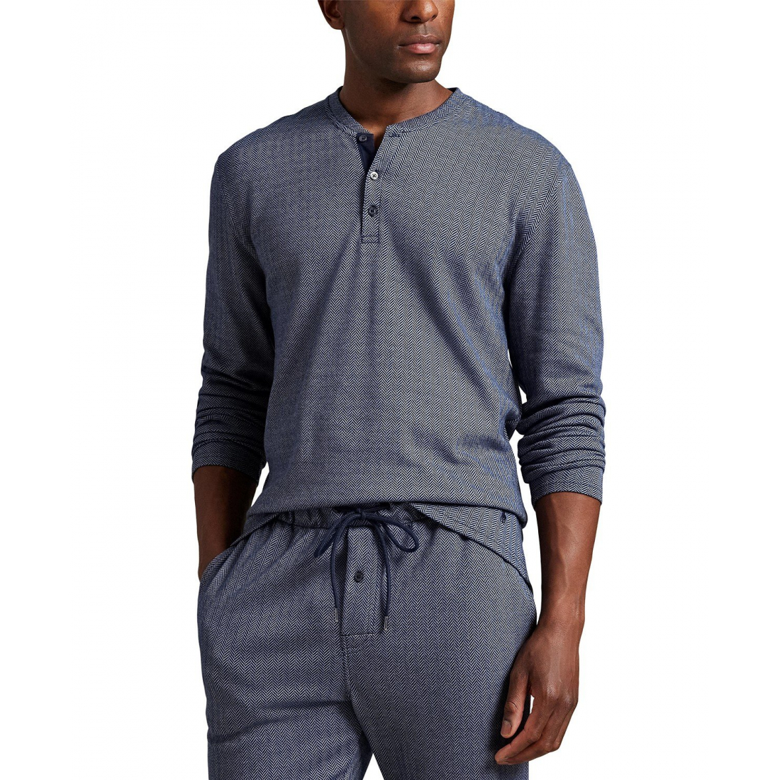 'Long Sleeve Herringbone Henley Sleep Shirt' pour Hommes