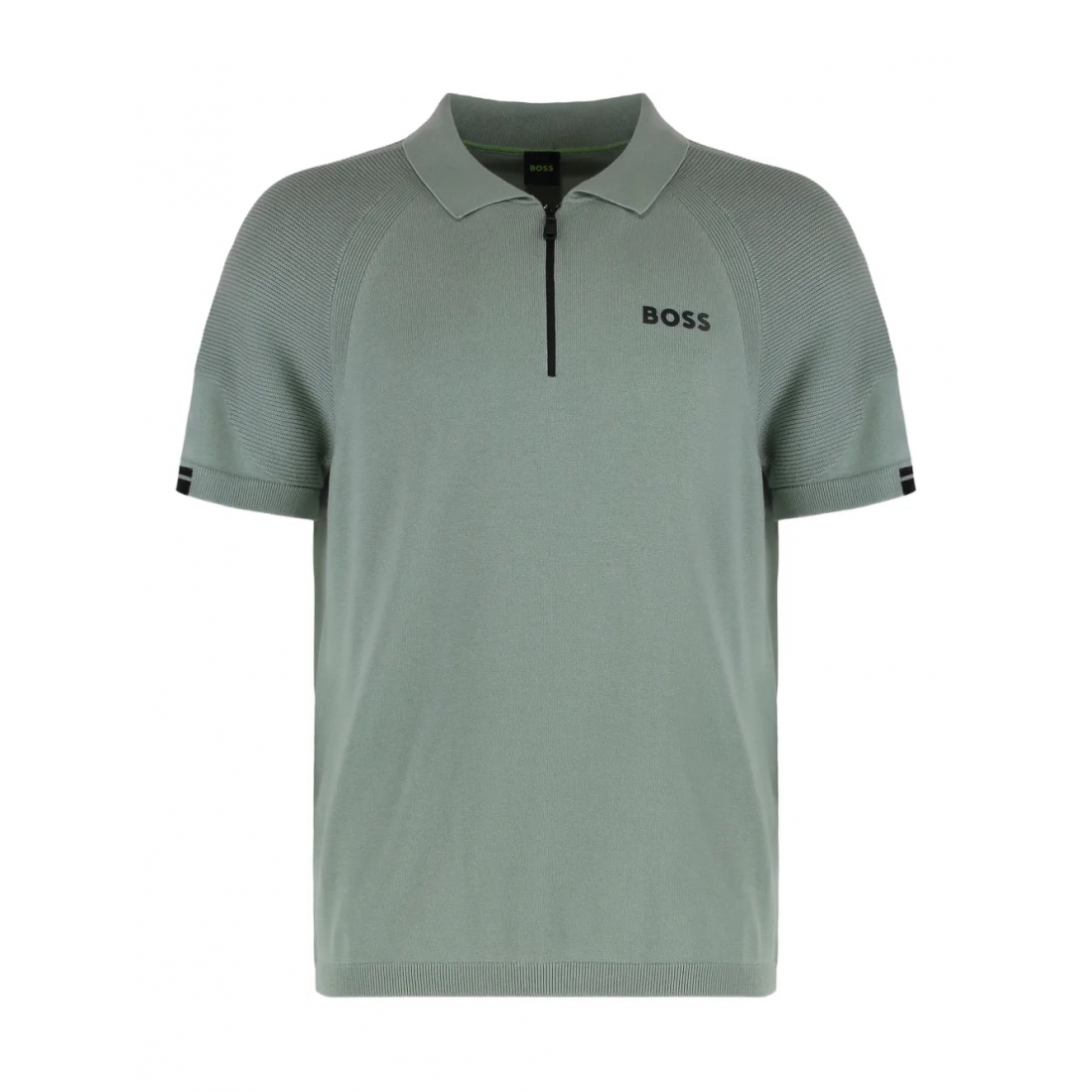 Men's 'Ribbed-Cuffs Zip-Fastening' Polo Shirt