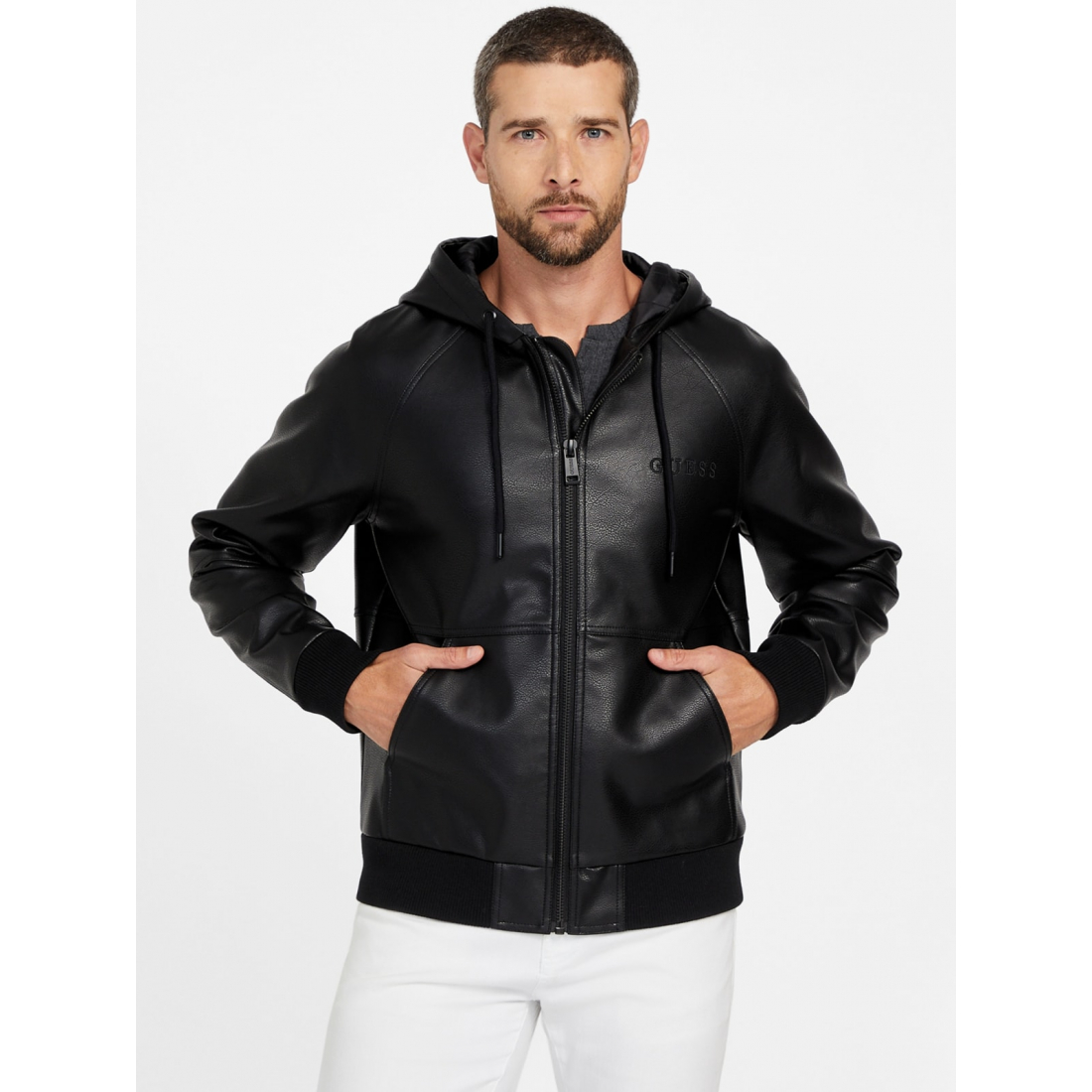 'Kevin Faux-Leather Hoodie' für Herren