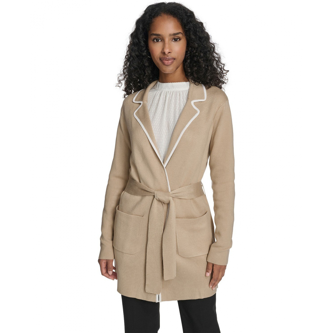 Women's 'Tie-Waist Contrast Collar Sweater'