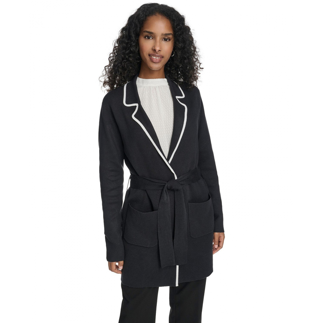 Women's 'Tie-Waist Contrast Collar Sweater'