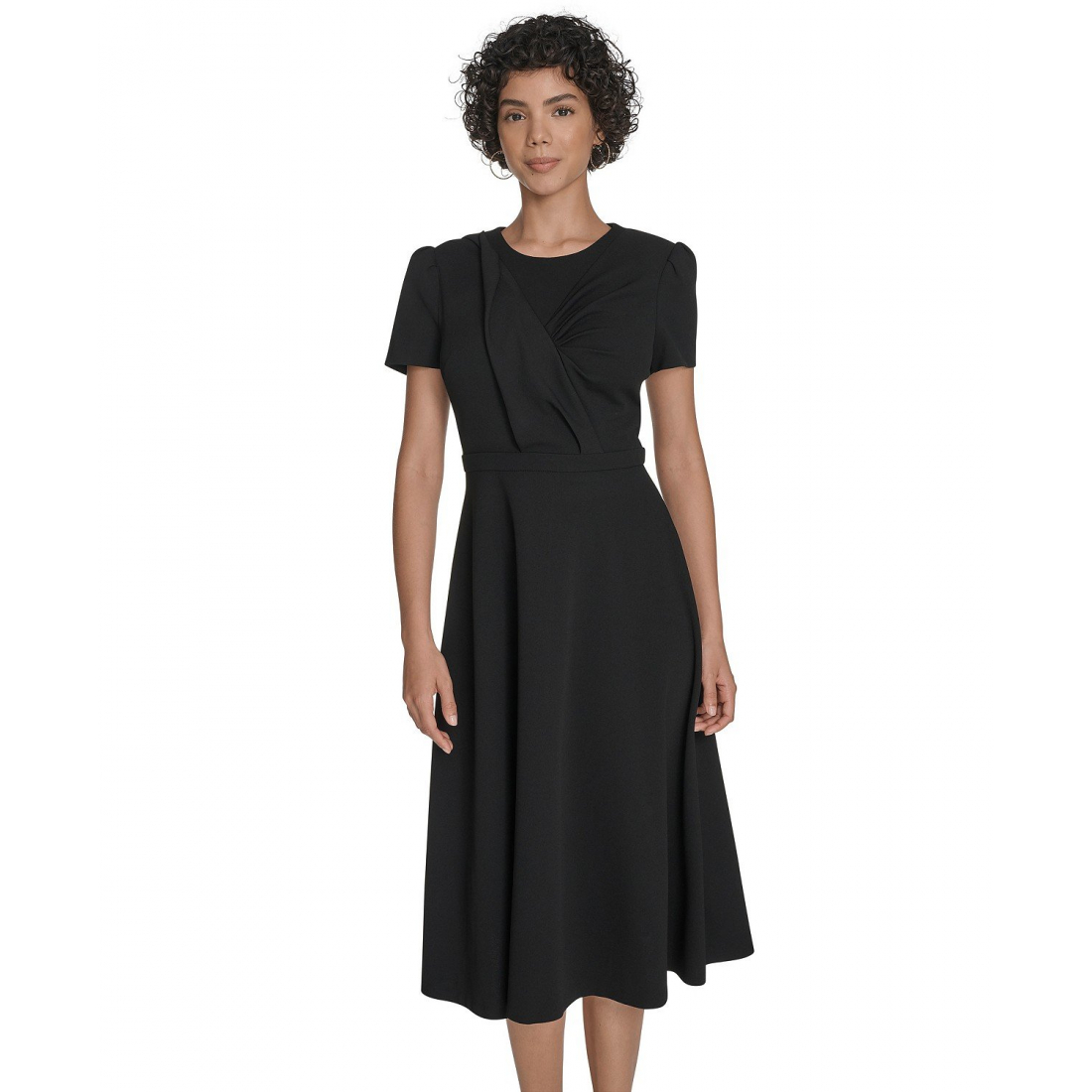 'Short Sleeve Ruched Midi Dress' pour Femmes