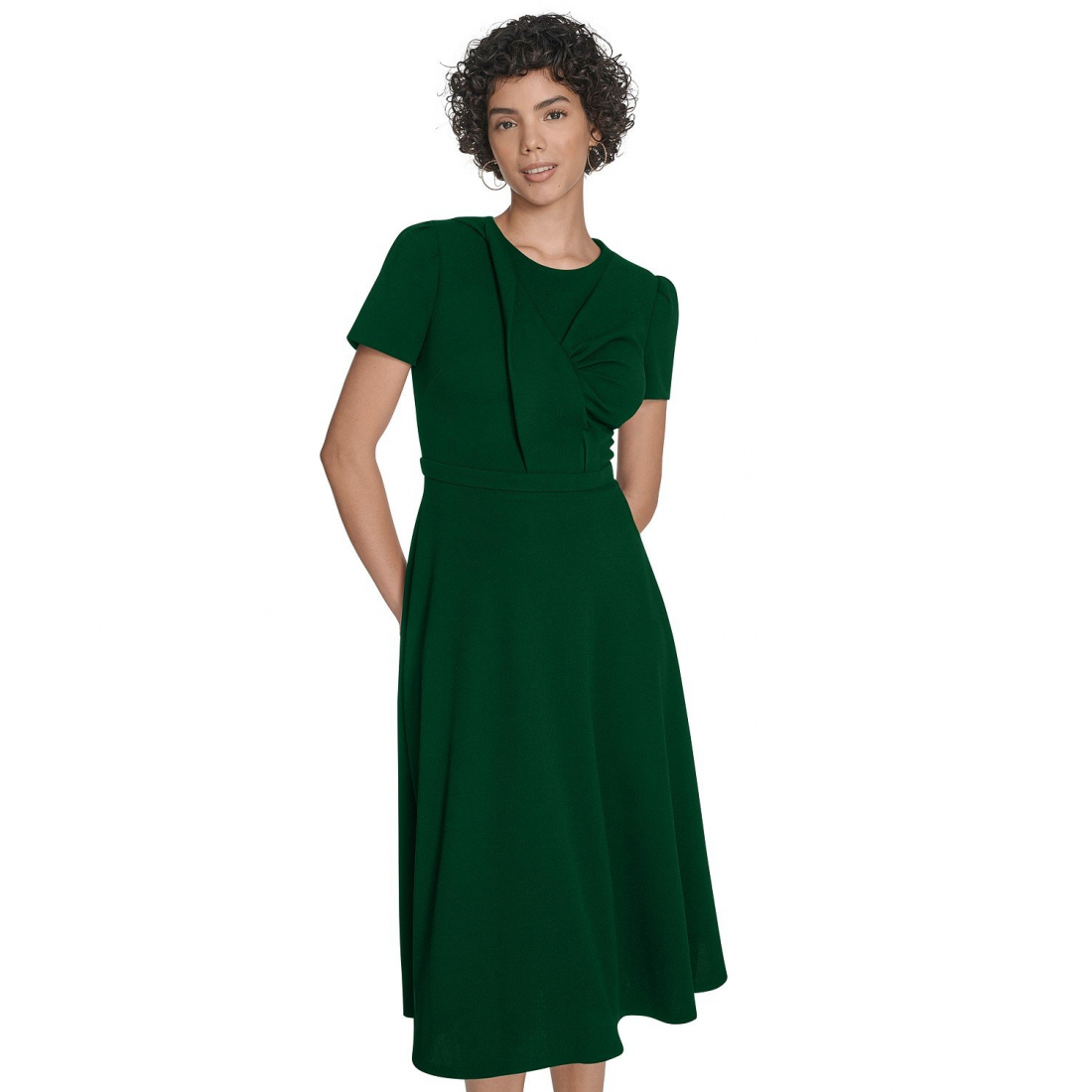 'Short Sleeve Ruched Midi Dress' pour Femmes