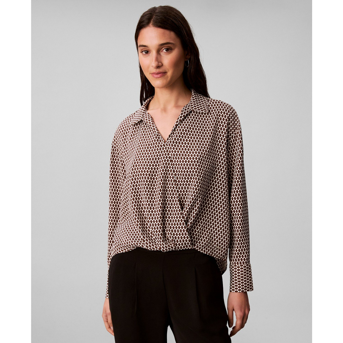 'Long Sleeve Printed Faux Wrap Top' pour Femmes