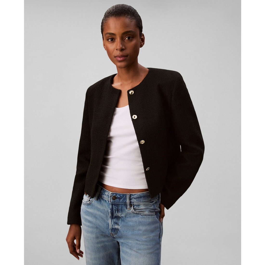 'Long Sleeve Tweed Jacket' pour Femmes