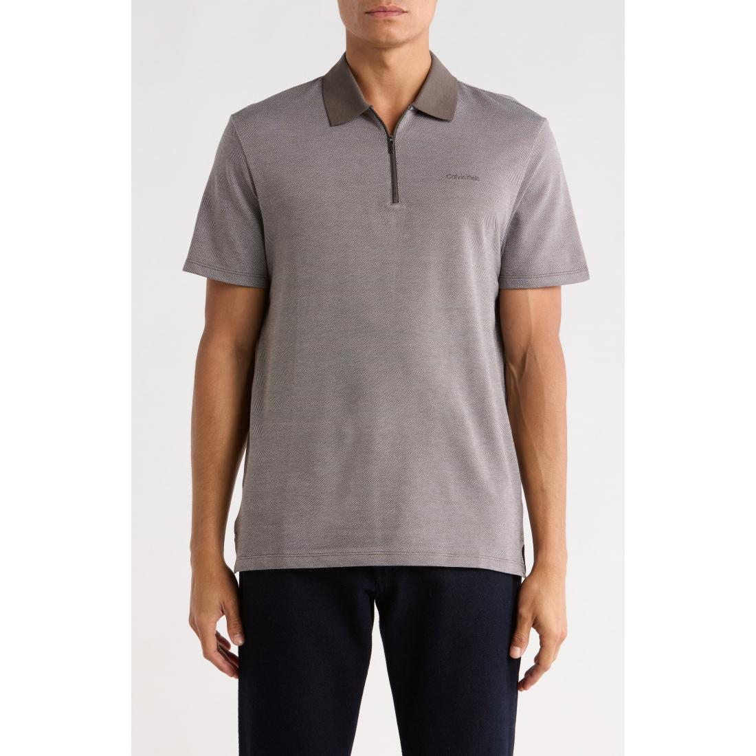 'Iconic Herringbone Cotton Zip Polo' pour Hommes