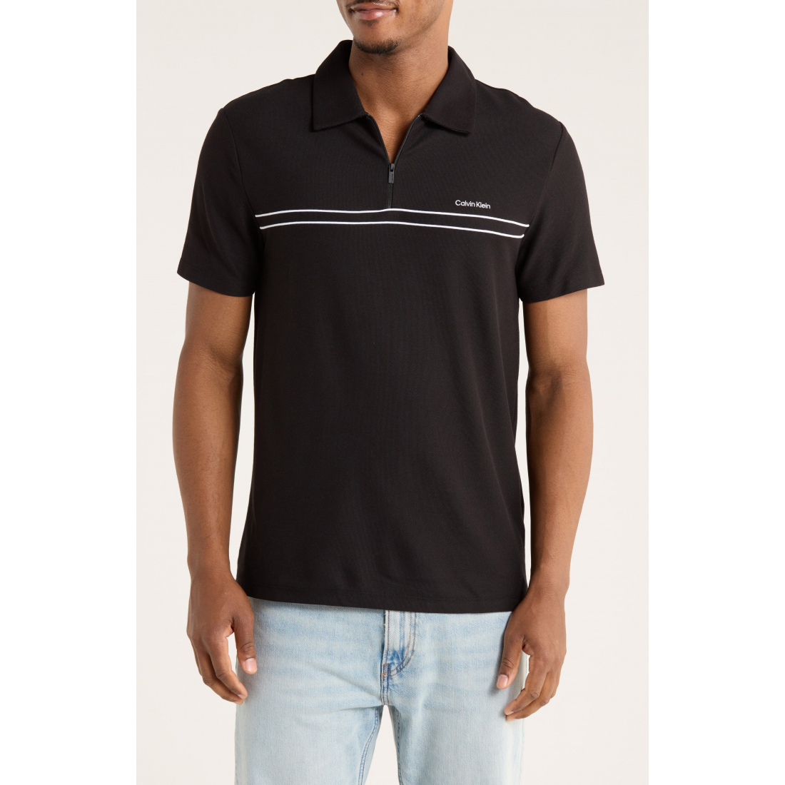 'Contrast Pipe Trim Quarter Zip Polo' pour Hommes