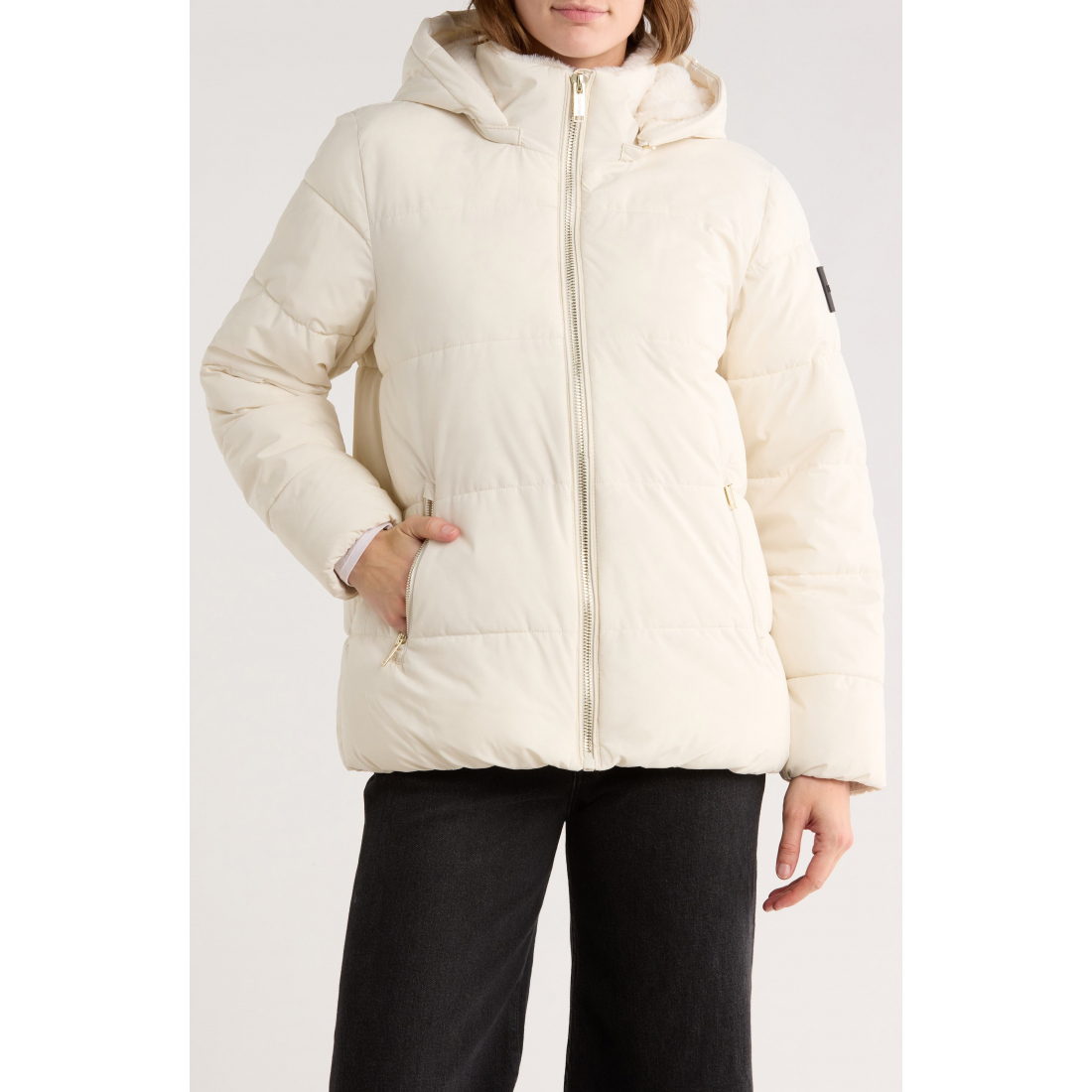 'Faux Fur Lined Hood Puffer Jacket' pour Femmes