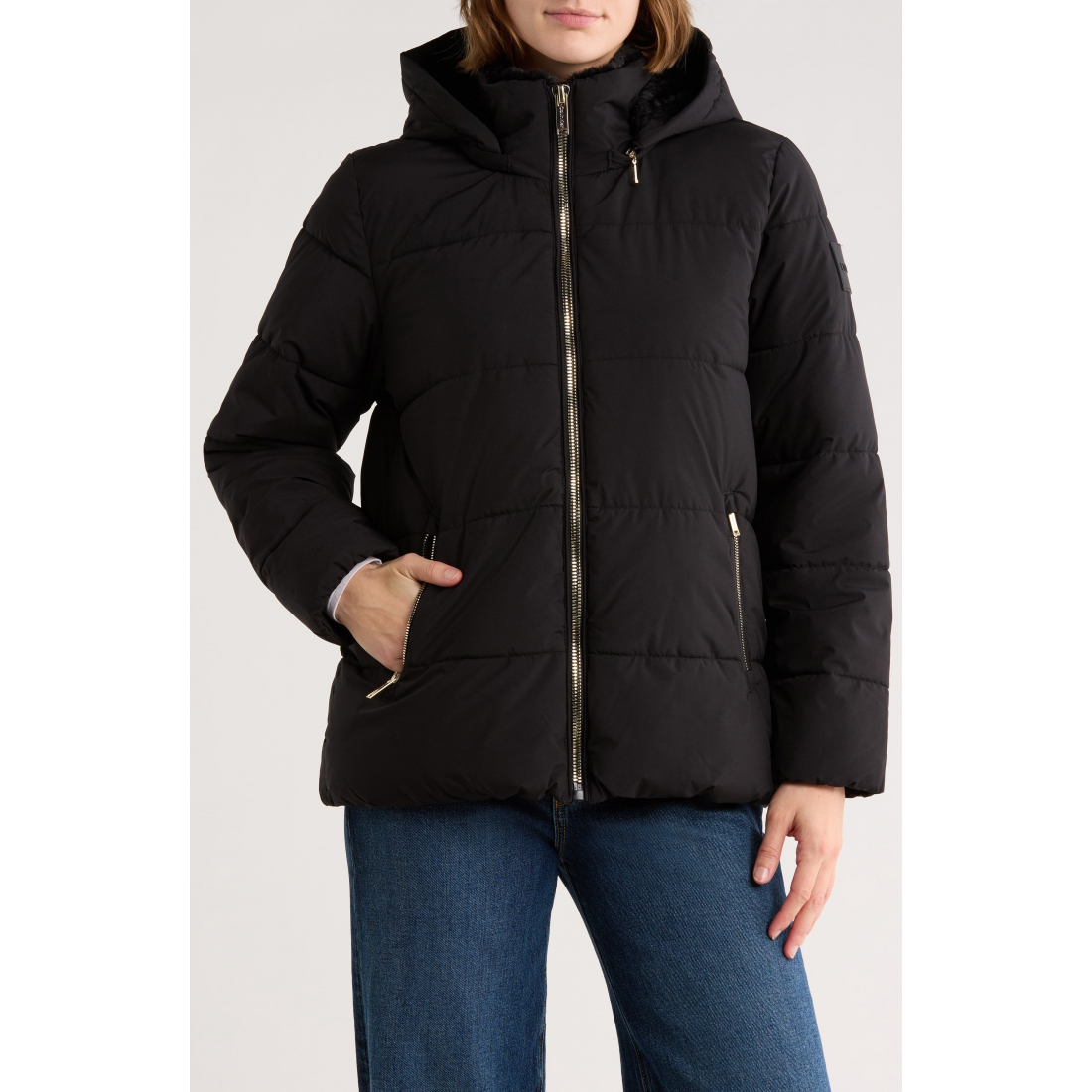 'Faux Fur Lined Hood Puffer Jacket' pour Femmes