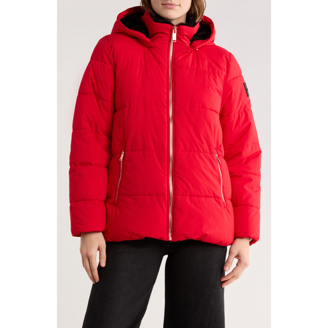 'Faux Fur Lined Hood Puffer Jacket' pour Femmes