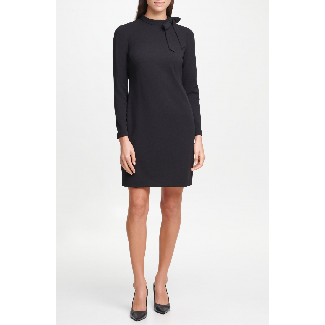 'Tie Neck Long Sleeve Shift Dress' pour Femmes