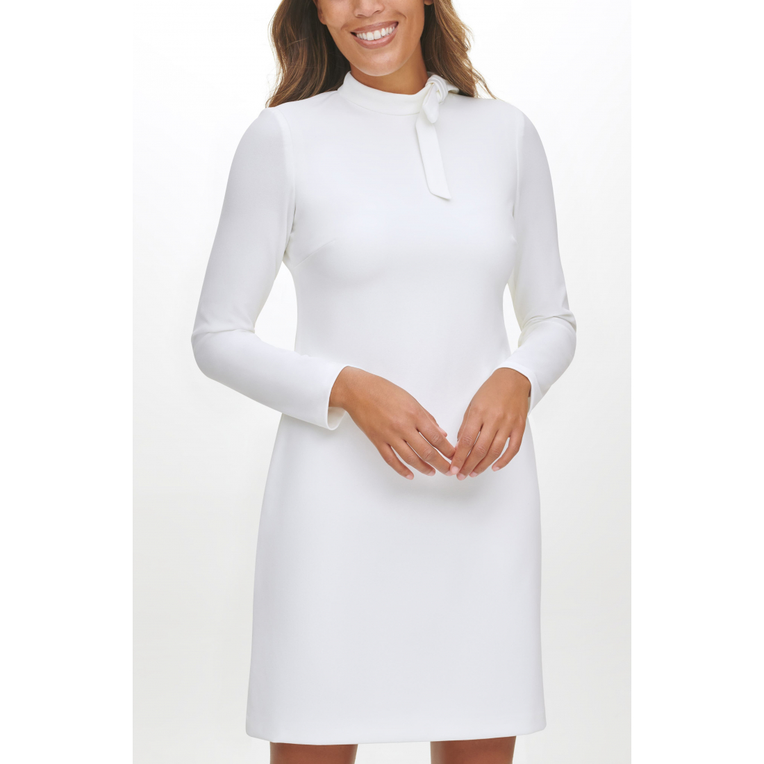 'Tie Neck Long Sleeve Shift Dress' pour Femmes