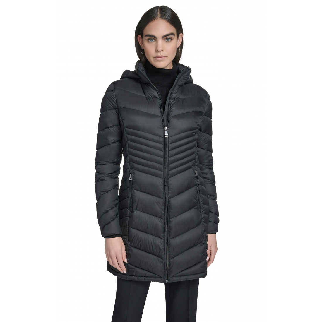 'Water Resistant Chevron Quilted Puffer Jacket' pour Femmes