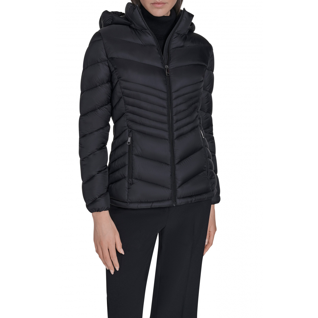 'Water Resistant Chevron Quilted Puffer Jacket' pour Femmes