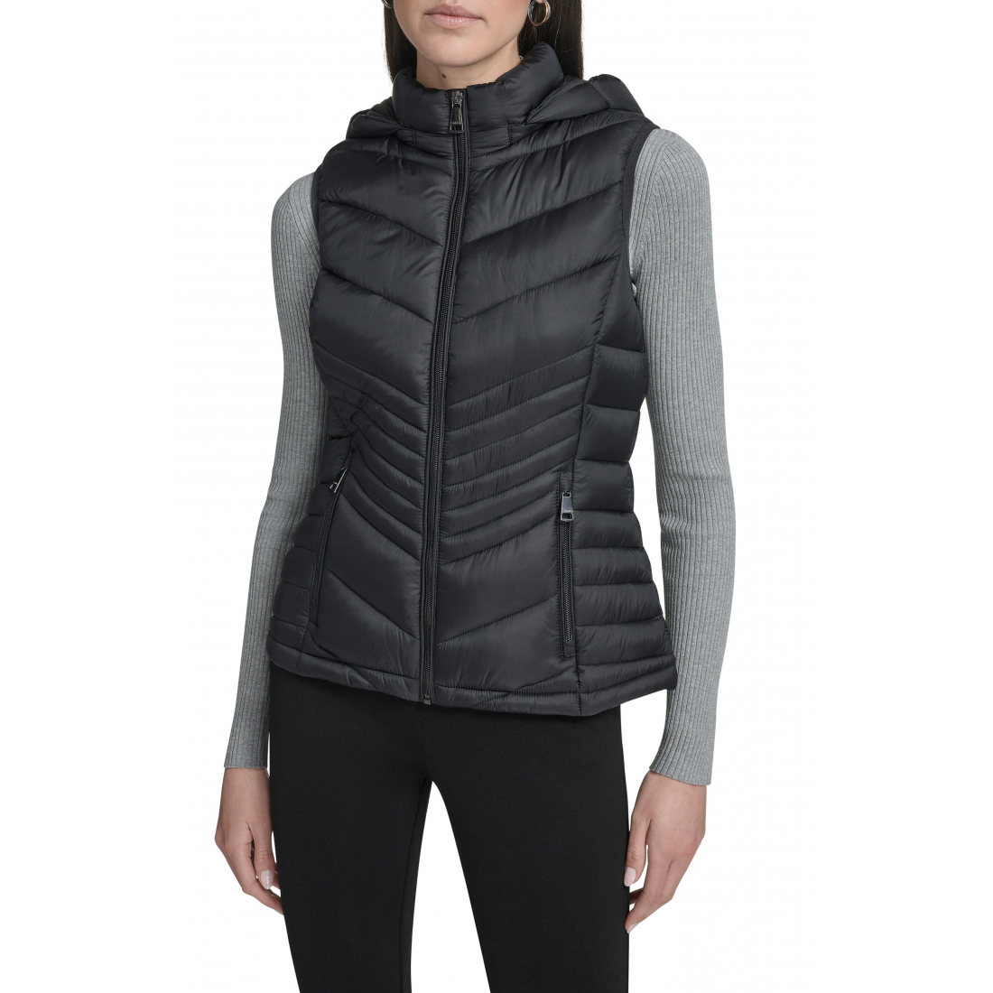 'Water Resistant Chevron Quilted Puffer Vest' pour Femmes