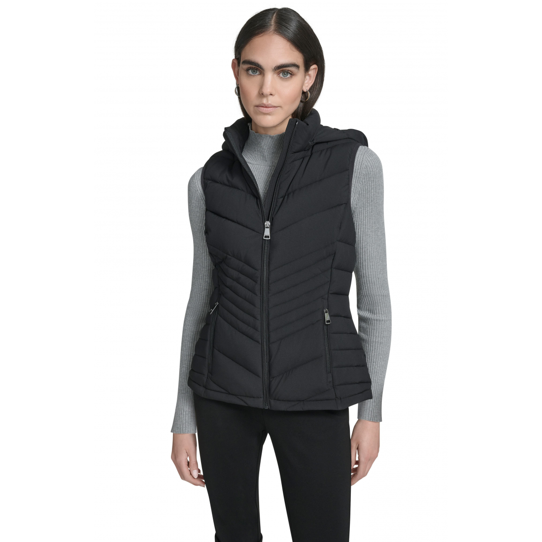 'Water Resistant Chevron Quilted Puffer Vest' pour Femmes