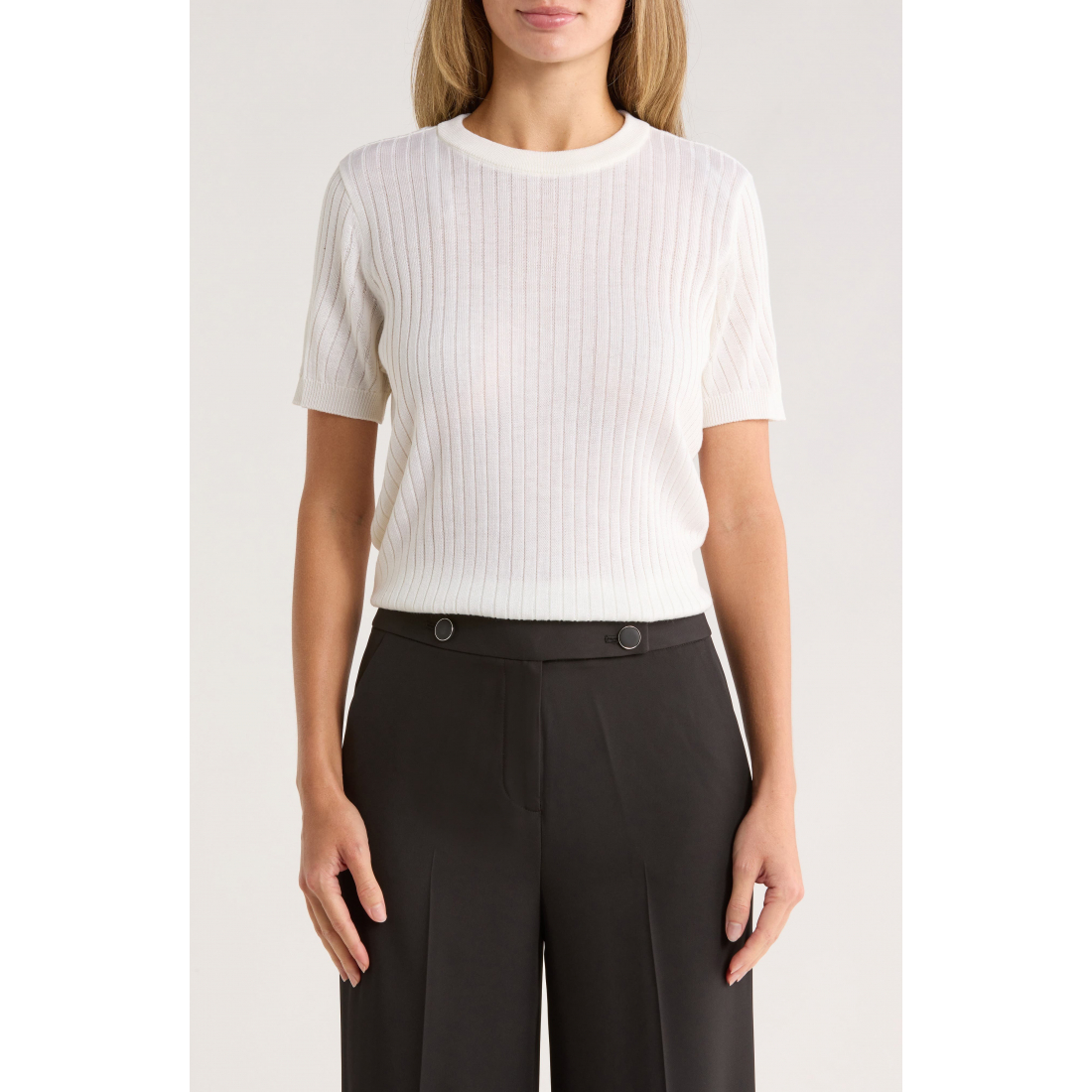 'Rib Short Sleeve Sweater' pour Femmes