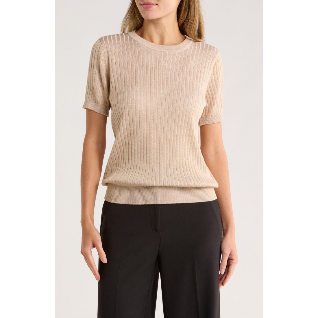 'Rib Short Sleeve Sweater' pour Femmes