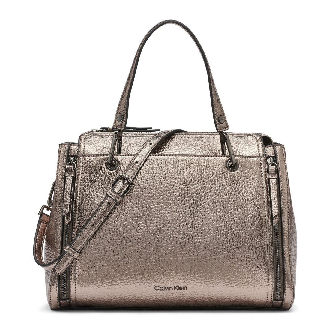 'Garnet Triple Compartment Top Zipper Metallic Satchel' pour Femmes