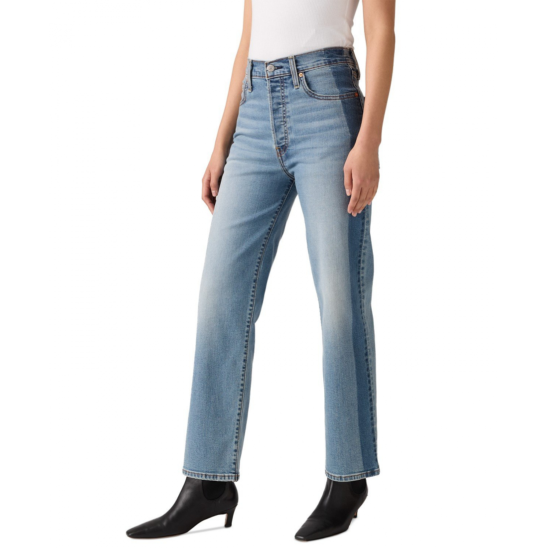 'Rib cage High Rise Straight Ankle Jeans' pour Femmes