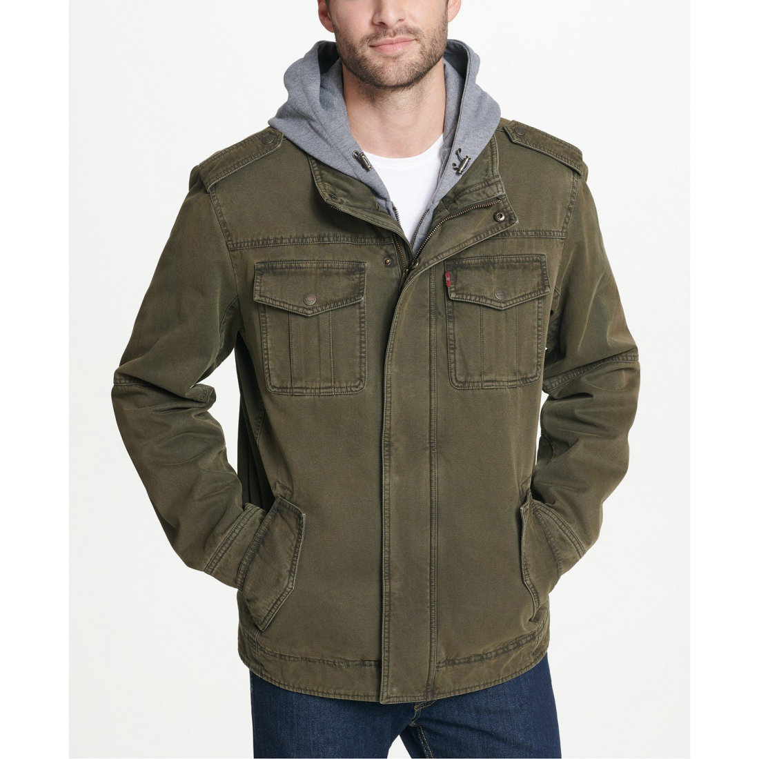 'Men’s Sherpa Lined Two Pocket Hooded Trucker Jacket' pour Hommes