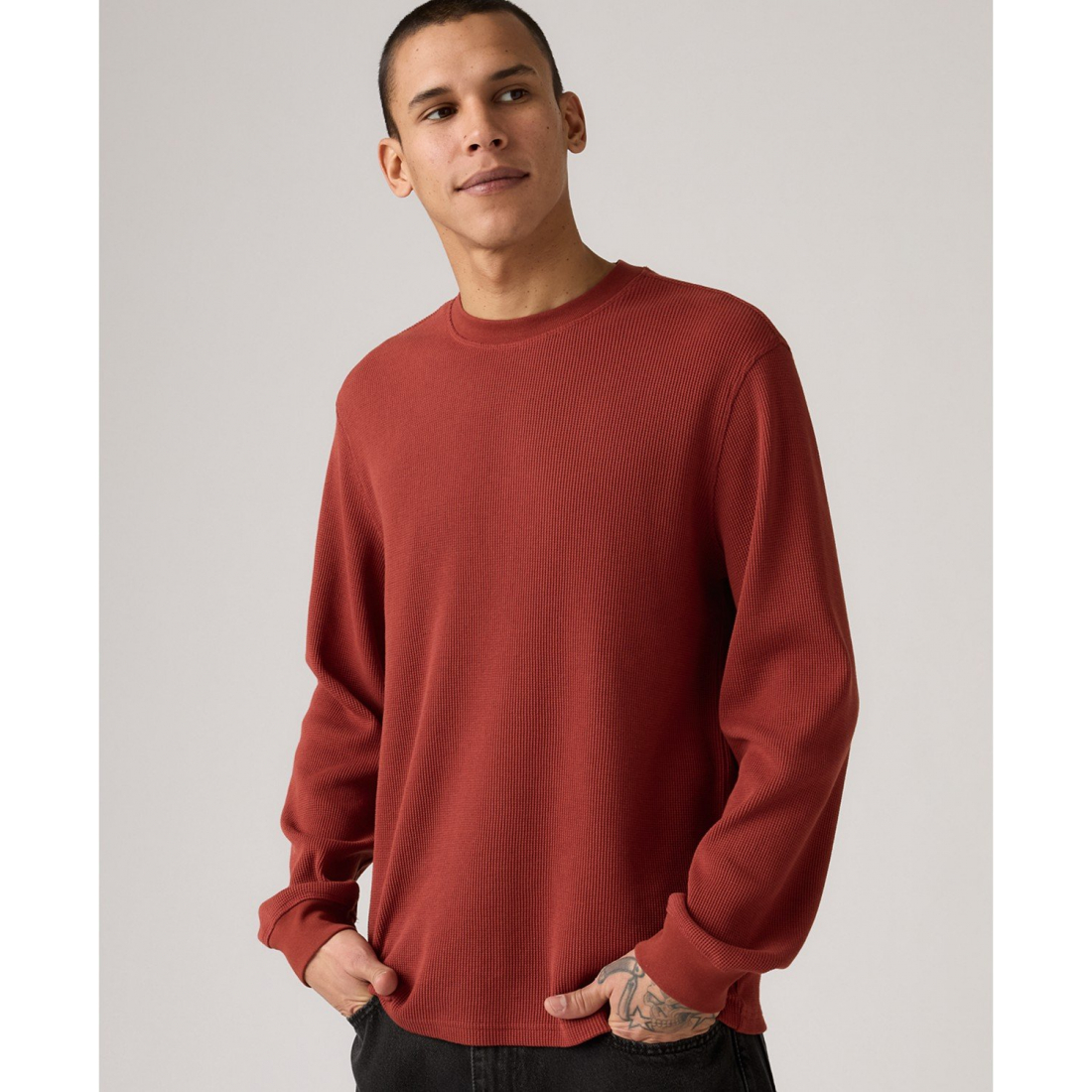 'Waffle Knit Thermal Long Sleeve T-Shirt' pour Hommes