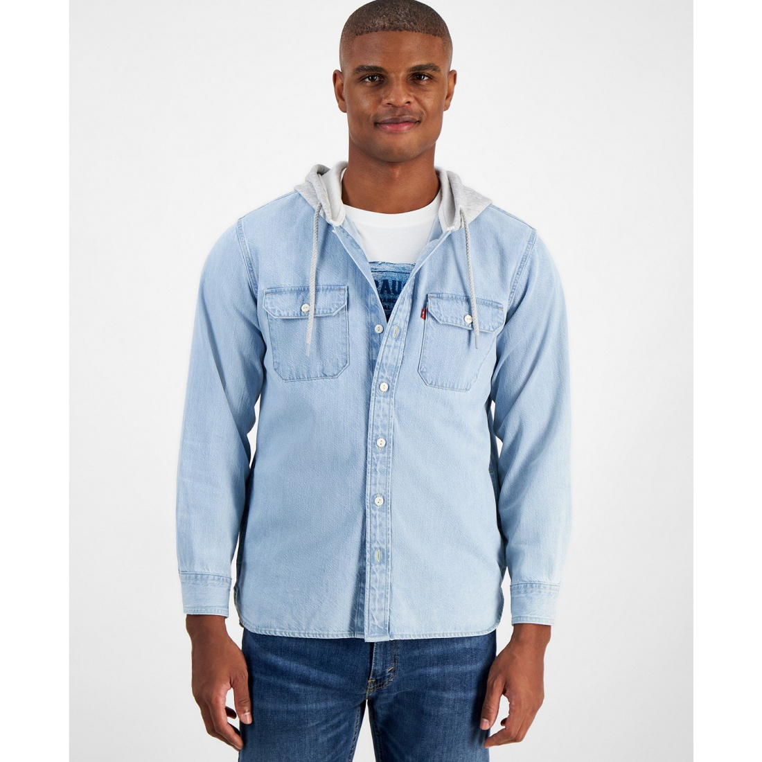 'Relaxed-Fit Hooded Denim Shirt Jacket' pour Hommes