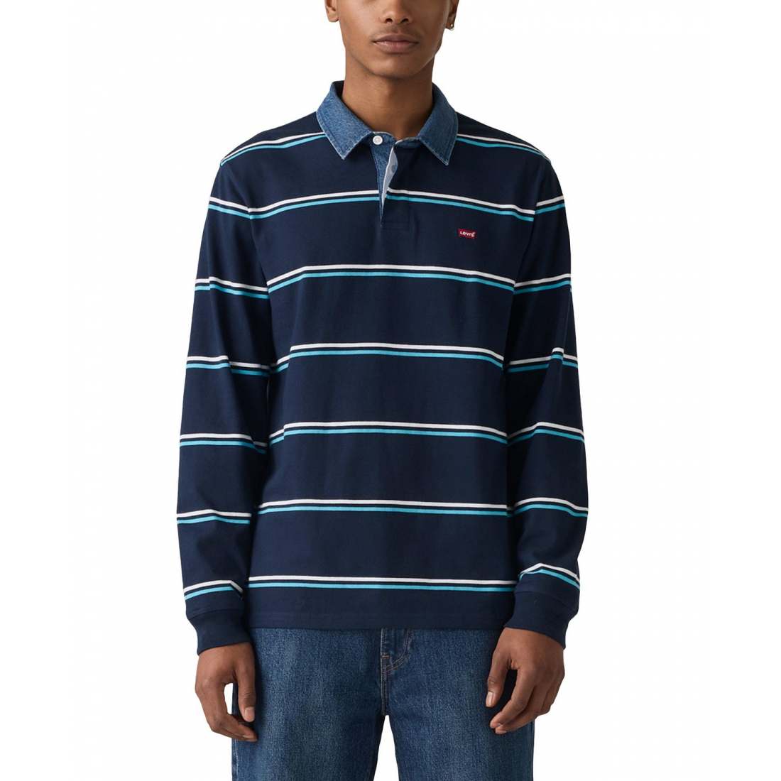 'Relaxed-Fit Long Sleeve Striped Rugby Polo Shirt' pour Hommes
