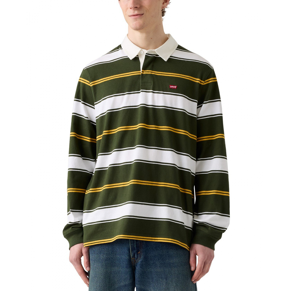 'Relaxed-Fit Long Sleeve Striped Rugby Polo Shirt' pour Hommes