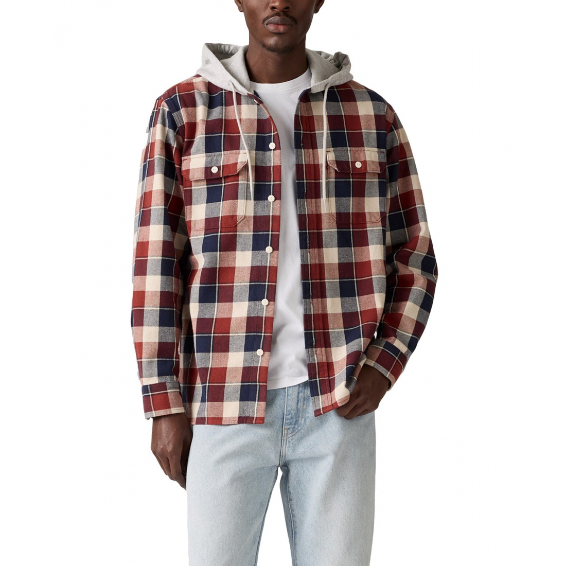 'Relaxed Fit Hooded Long Sleeve Button-Front Overshirt' pour Hommes