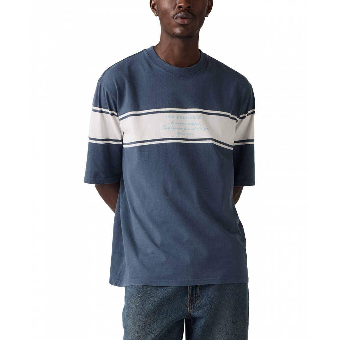 'Relaxed Fit Half Sleeve Striped-Chest T-Shirt' pour Hommes