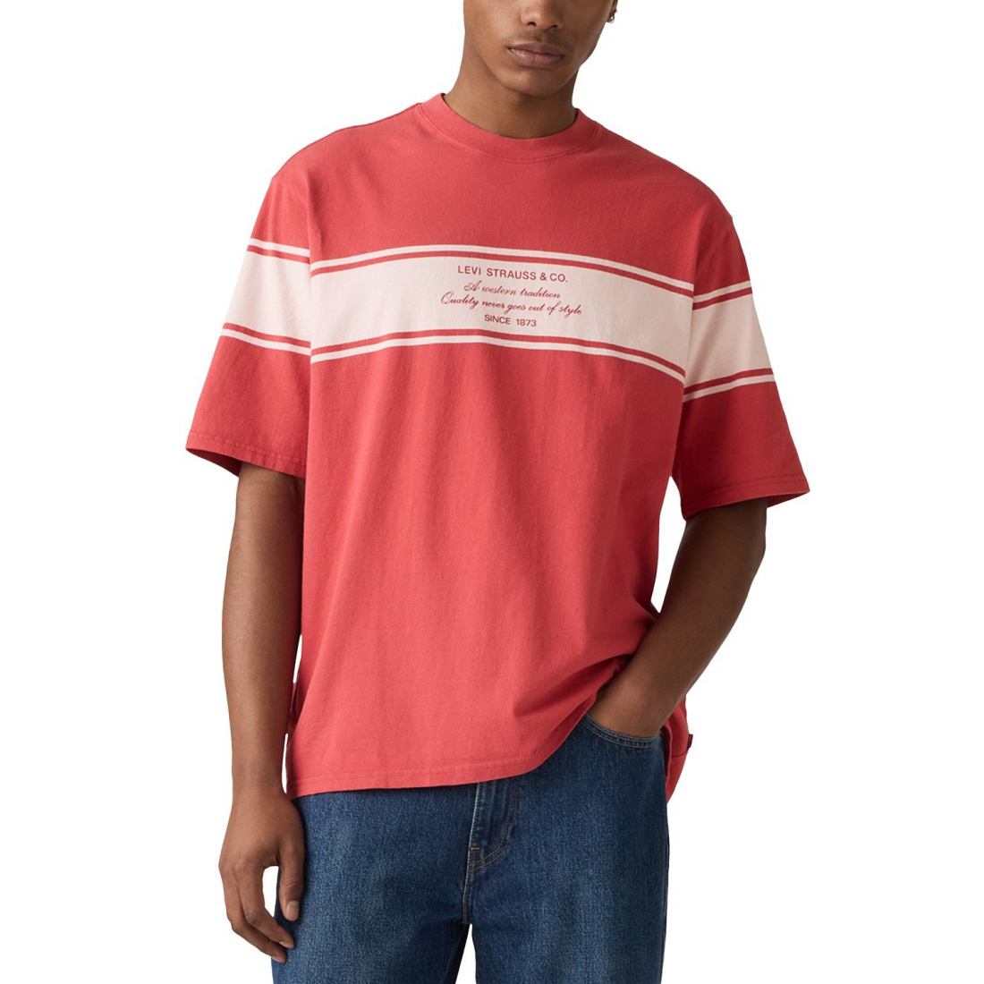 'Relaxed Fit Half Sleeve Striped-Chest T-Shirt' pour Hommes