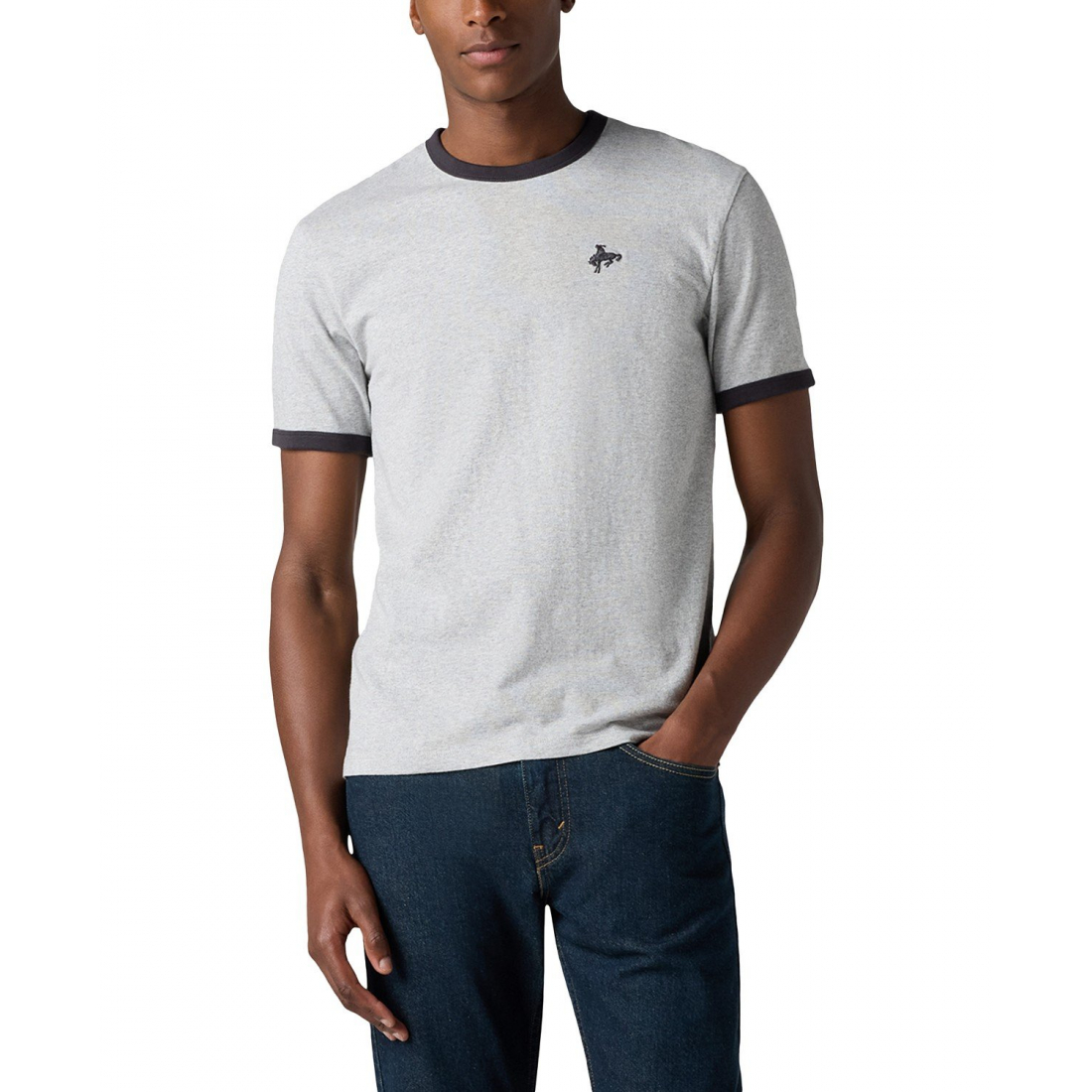 'Classic Fit Short Sleeve Retro Embroidered Ringer Crewneck T-Shi' pour Hommes